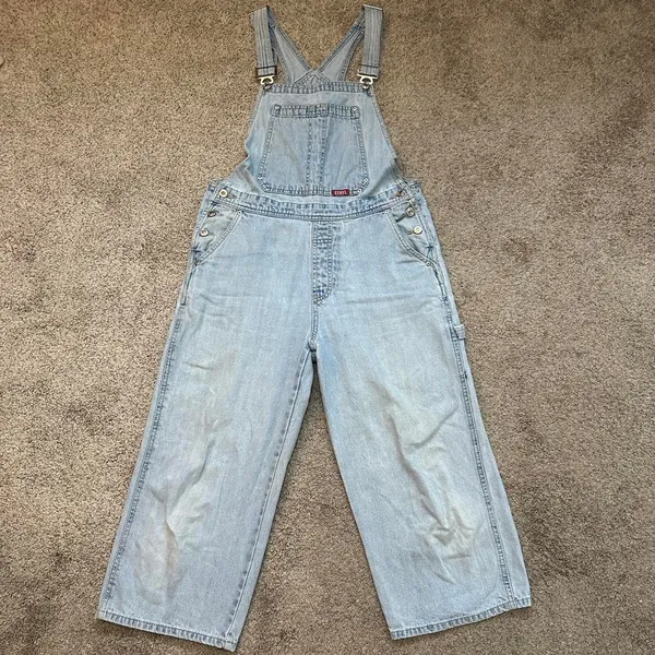 true 90s M vintage ETHYL Light wash denim overalls relaxed fit Cargo Workwear - Image 3
