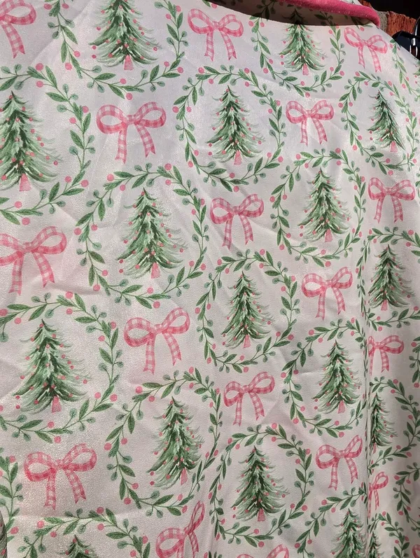 Under The Tree Christmas Pajama Set With Velvet Ties Top XS Bottoms M - Image 10