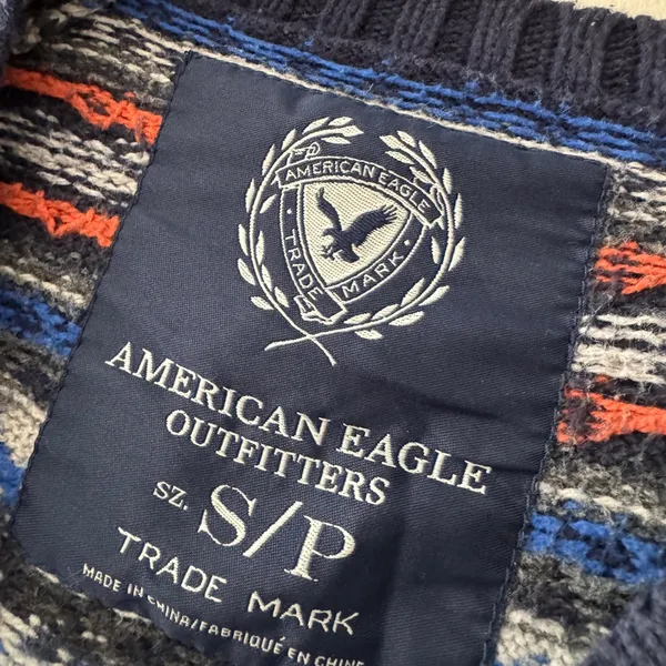 American Eagle Men’s Fair‎ Isle Blue Pattern Sweater Rabbit Hair Cotton Blend - Image 5