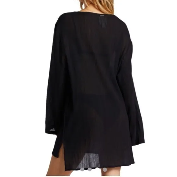 SALE Billabong Black Lace-Up Beach Cover-Up Dress Long Sleeve Boho Small - Image 7