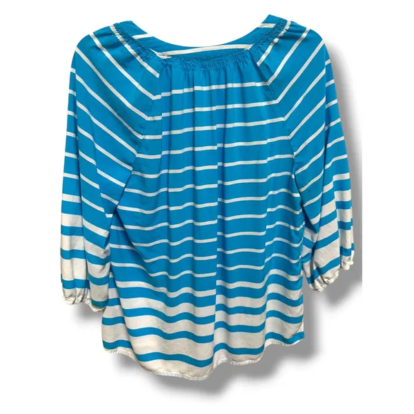 Crown & Ivy Blue White Striped Rayon Peasant Blouse Women's Large Coastal Top - Image 4