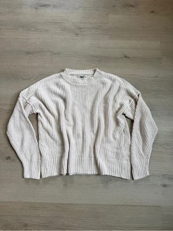 American Eagle cream chunky rib-knit oversized crewneck sweater size XS - Image 2