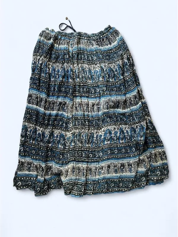 Vintage Y2K Blue Boho Indian Cotton Adjustable Drawstring Maxi Skirt One Size 💙 - Image 7