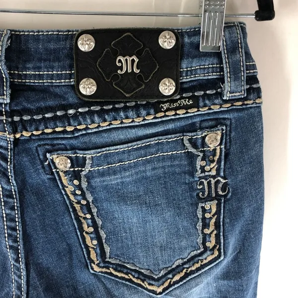 Miss Me Womens Jeans JS5408B8 Boot Cut Embellished Embroidered Low Rise 29 - Image 4