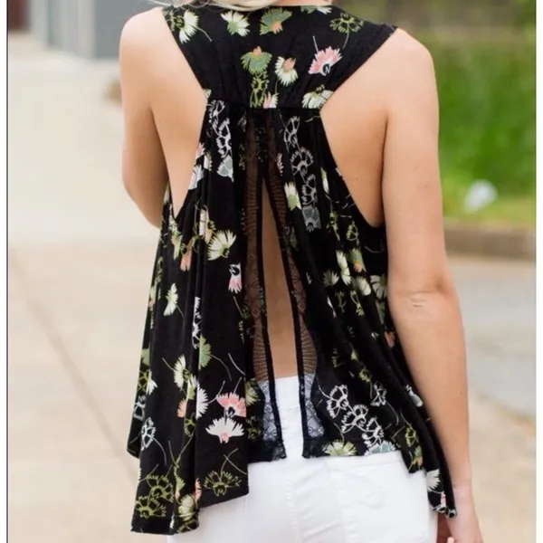 Free People Love Potion Black Top Boho Cottage Coquette Lace Black Medium Womens - Image 9
