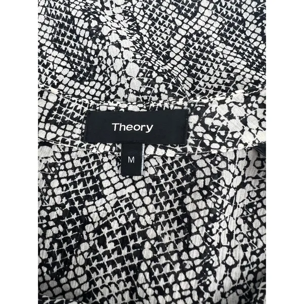 Theory Kinarys Black White Snake Print Silk‎ Tie Neck Blouse Size M - Image 9