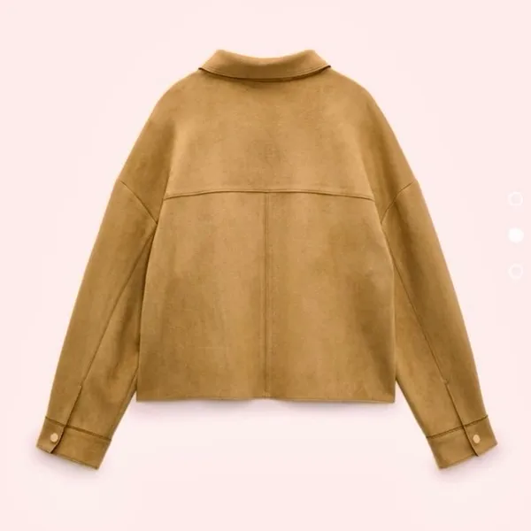 Zara NWT tan camel faux suede collared button front shirt jacket shacket - Image 5