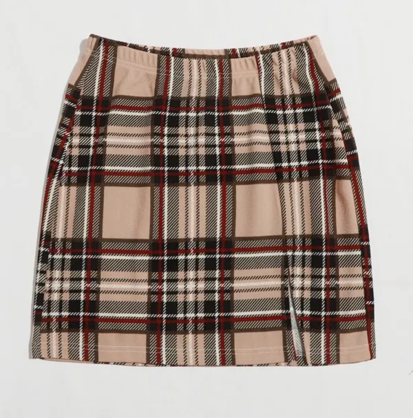 SheIn plaid beige bodycon skirt - Image 4