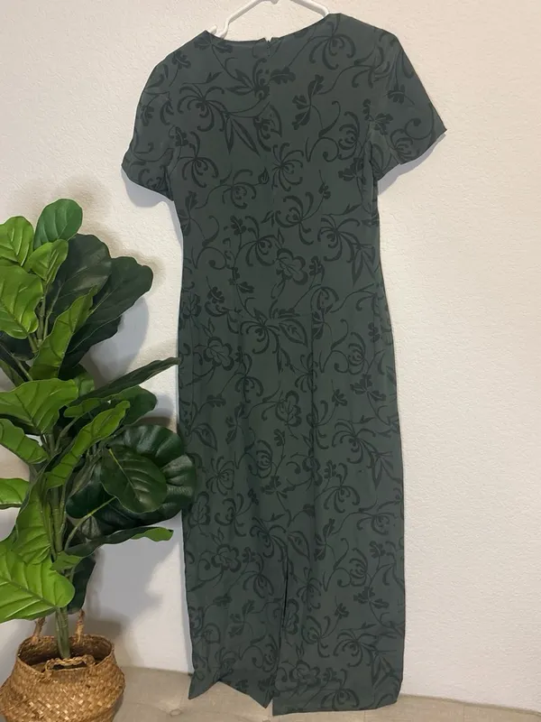 Vintage 90s casual corner empire waist dress 100% silk Green floral - Image 4