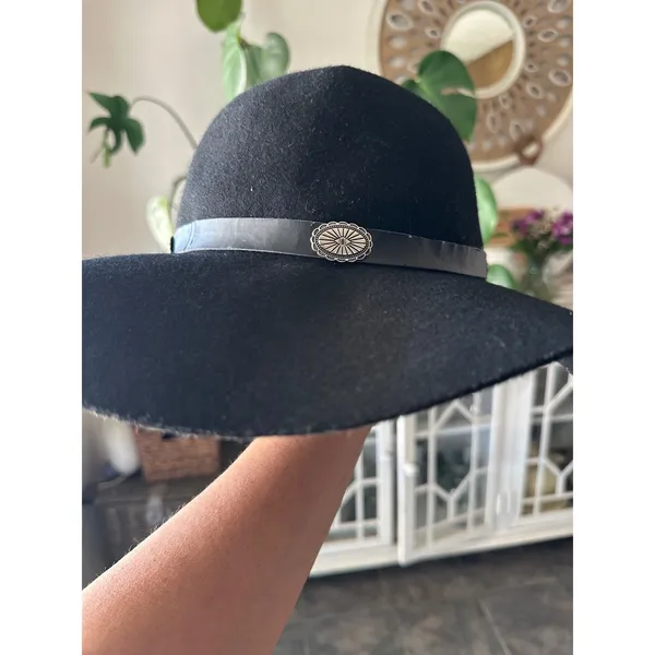 100% Wool Black Floppy Hat - Wide Brim with Silver Concho Band - 57cm‎ Coachella - Image 2