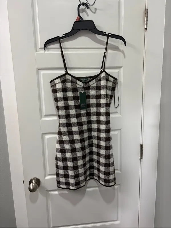 Women's Mini Americana Check Sweater Dress - Wild Fable Brown Check Small NEW - Image 4