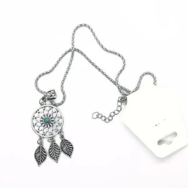 Boutique Silver Turquoise Dreamcatcher Feather Boho Necklace - Image 2
