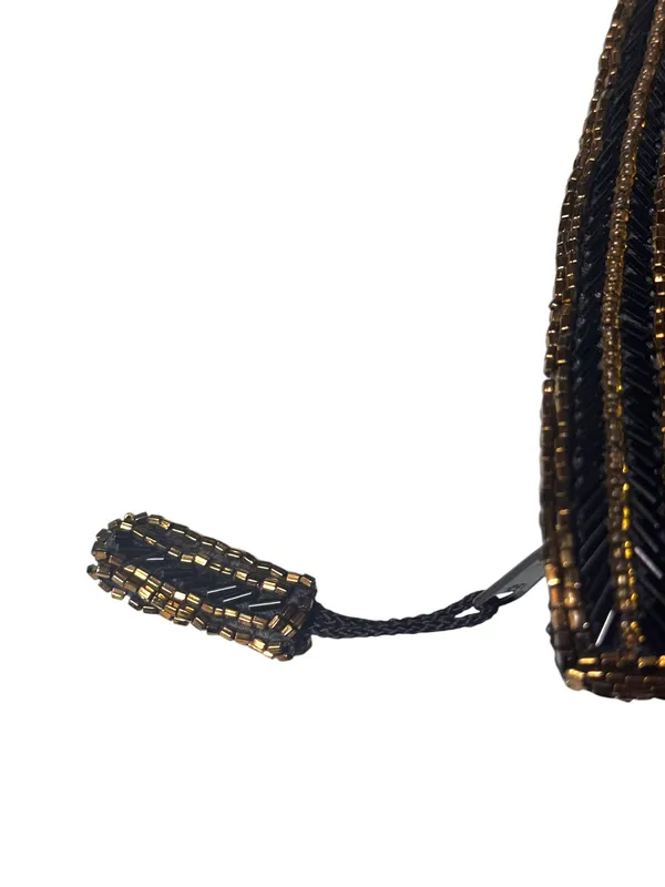 Unique Vintage Genie 80’s Glam Black Satin Evening Clutch with Gold/Black Beaded Gathered Frame - Image 2