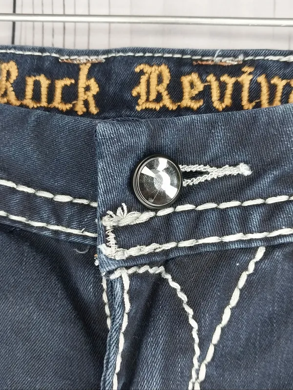 Rock Revival Vivian Fleur-De-Lis Dark Blue Embellished Y2K Skinny Bling Jeans - Image 5