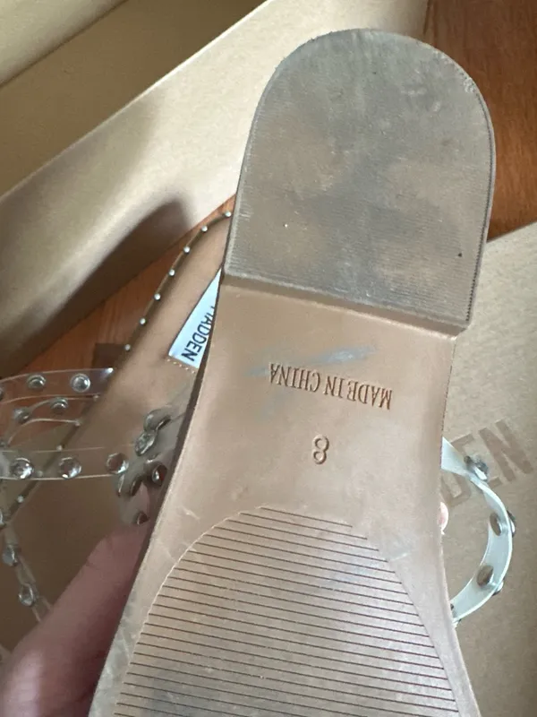 Steve Madden Clear Rhinestone Studded Slide Sandals - Brown Footbed - Image 3