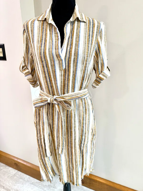 Anthropologie Drew Linen Raw Hem Striped Dress size S - Image 2