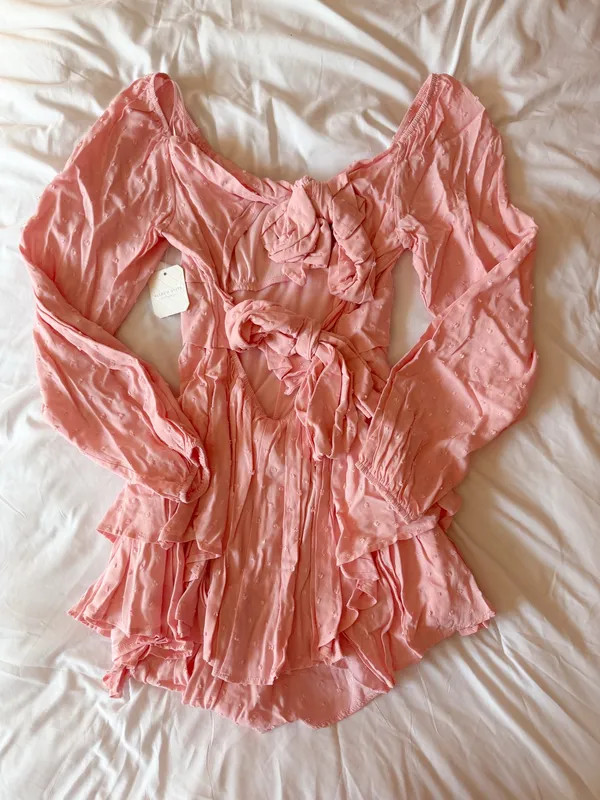 Altar’d State Haisley Pink Clip Dot Double Layer Long Sleeve Romper Size Medium - Image 2
