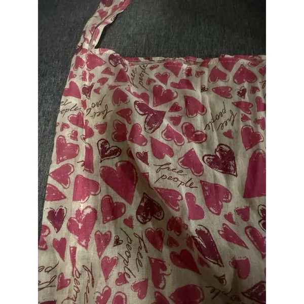 Free People Pink Heart Print Slouchy Hobo Bag Crossbody Tote Cream Hippie Boho - Image 2