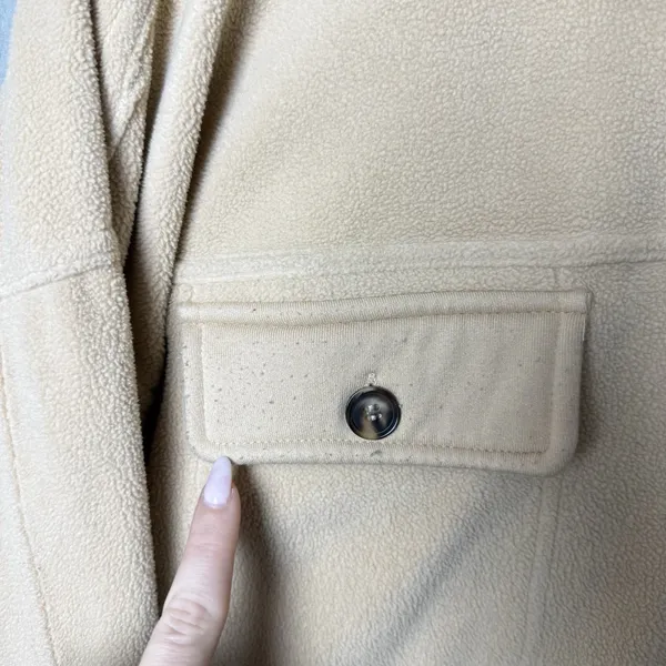 BiBi Fleece Buttoned Down Oversized Shirt Jacket Tan Fall Winter Women’s Size XL - Image 12