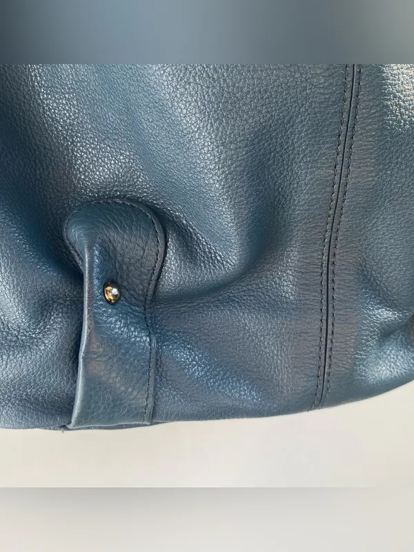 Stone Mountain Osprey blue leather bucket bag shoulder bag bamboo buckles Fall - Image 5