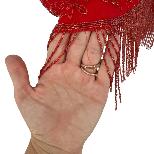 Vintage Red 100% Silk Beaded‎ Sequin Fringe Flapper Cocktail Dress - Image 7