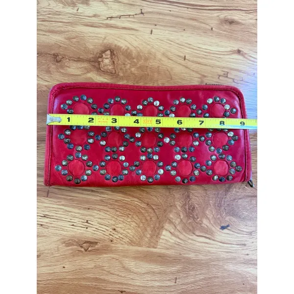 Rustic Red‎ Leather Studded Zip Around Continental Wallet Large Boho Festival - Image 6