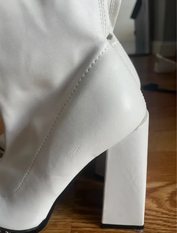 Public Desire White Knee High Block Heel Boots - Image 8