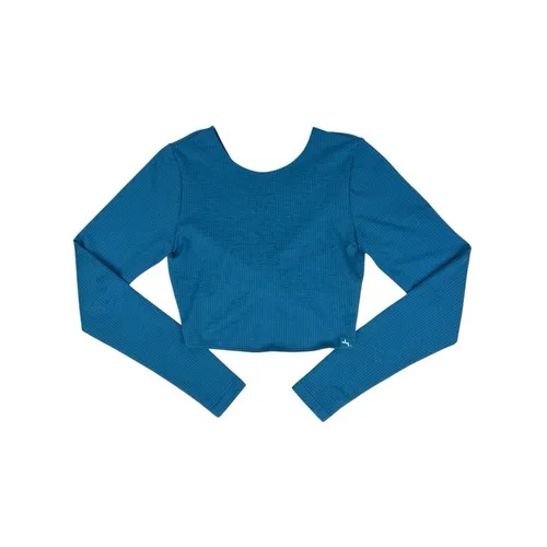 JoyLab Turquoise Blue Marl Long‎ Sleeve Cropped Fit Seamless Tee Top Size Medium - Image 2