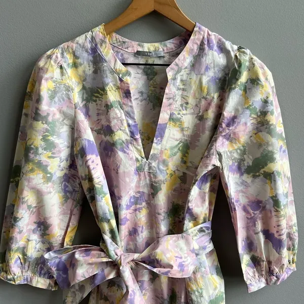 Tart Collections Lorrie Pastel Purple Floral Print Belted Tunic Dress Size Small - Image 4