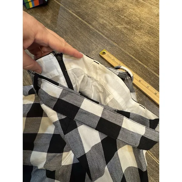 New Kate Spade New York Linen Blend Gingham Belted Skirt‎ Size 0 Black/White - Image 10