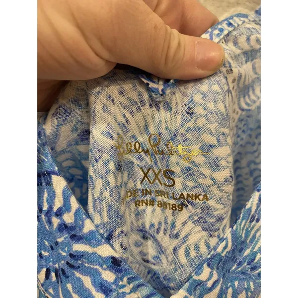 Lilly Pulitzer Florin Tank Top Womens XXS Blue Floral Linen V Neck Sleeveless - Image 3