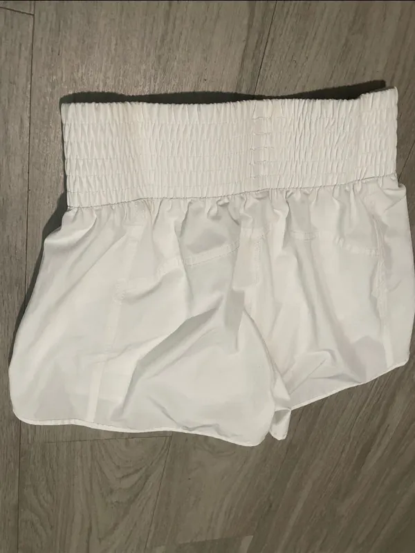 White Women’s Athletic Shorts with Smocked Waist - Image 2