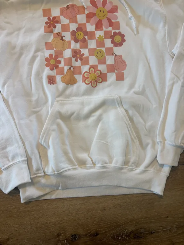 Gildan Fall Floral Checkered Graphic Hoodie - Image 2