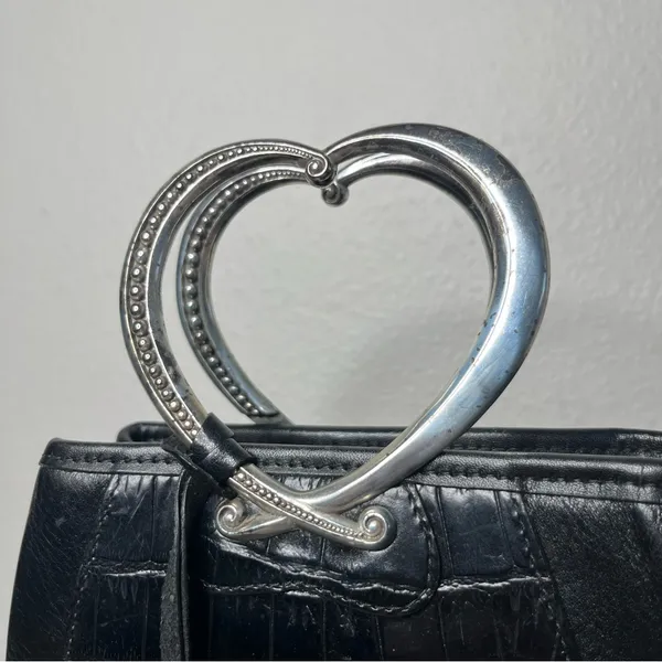 Brighton Corazon Black Croc Embossed Leather Heart Handle Small Bucket Handbag - Image 5