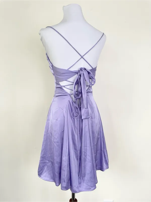 Lucy in The Sky Lavender Purple Satin Strappy Midi Dress M Medium Back Bow - Image 3
