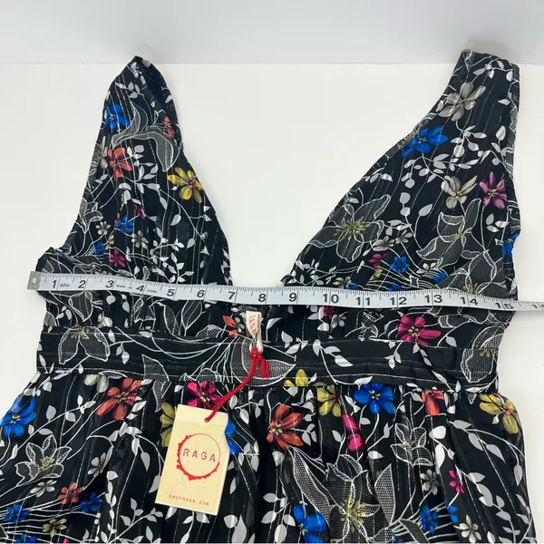Anthropologie Raga Rain Forest Plunge Neck Maxi‎ Dress Black Floral Medium NEW - Image 7