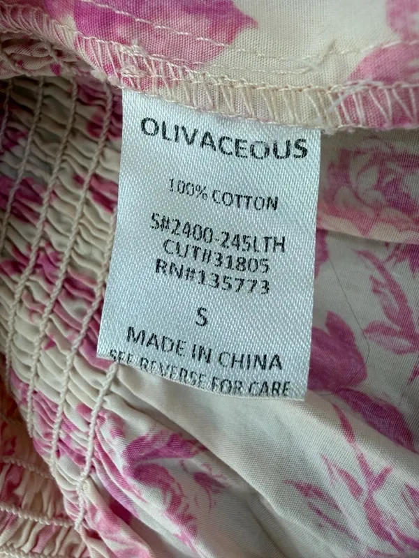 Olivaceous Pink Floral Smocked Strapless Peplum Top Size S - Image 2