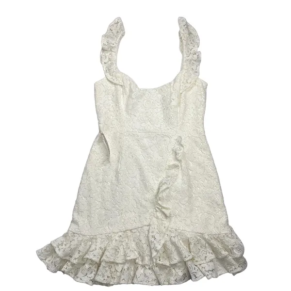 Bardot Adira Lace Mini Dress Orchid White Cream Ruffle Cocktail Party Sz M US 6 - Image 12