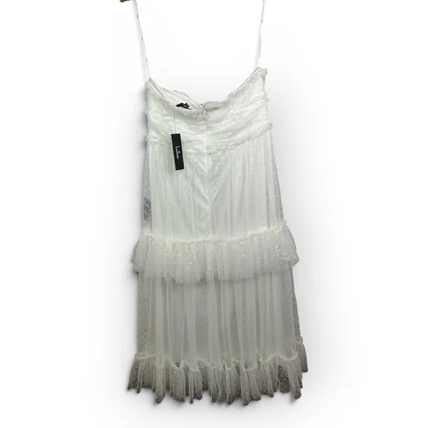 Lulus Women L White Tulle Swiss Dot Strapless Tiered Midi Dress NEW Romantic - Image 5