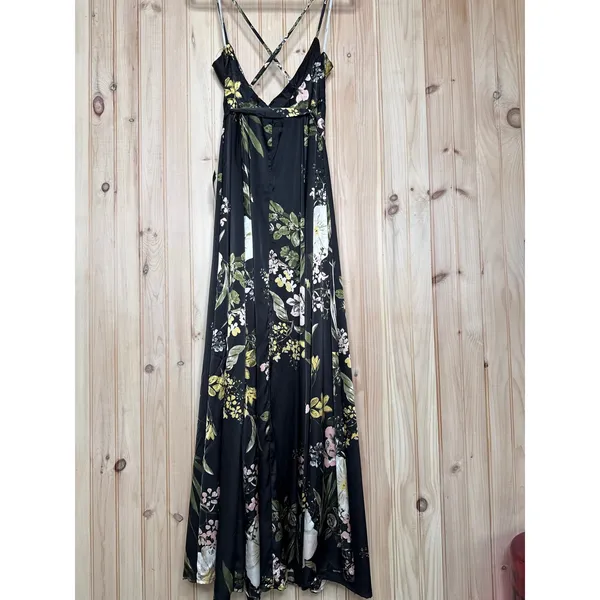 NWT Lulus All About the Drama Black Floral Satin Cowl Neck Maxi Dress Cruise S - Image 5
