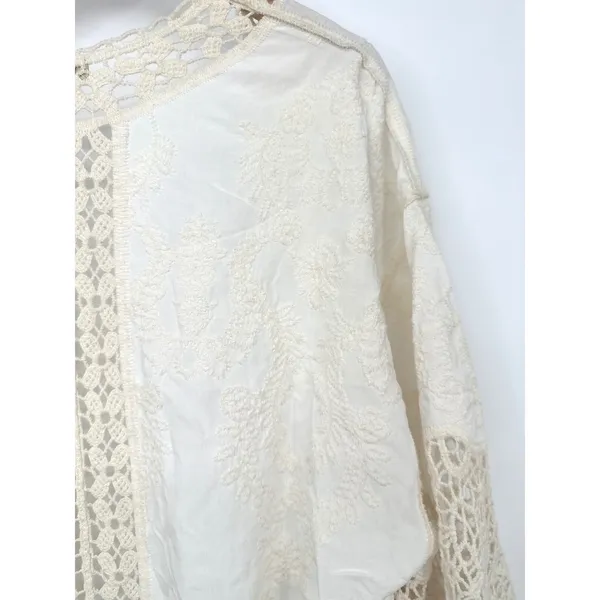 Democracy Kimono Cardigan Womens L Cream Crochet Lace Embroidered Boho Festival - Image 3