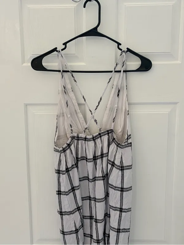 Urban Outfitters White and Black Windowpane Plaid Mini Dress - Image 6