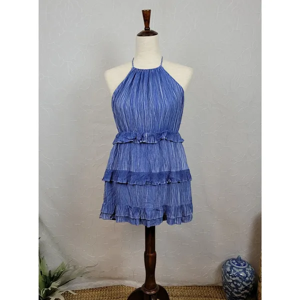 Lulus Womens‎ Downright Darling Dress Medium Blue Halter Open Back Mini Rodeo - Image 14
