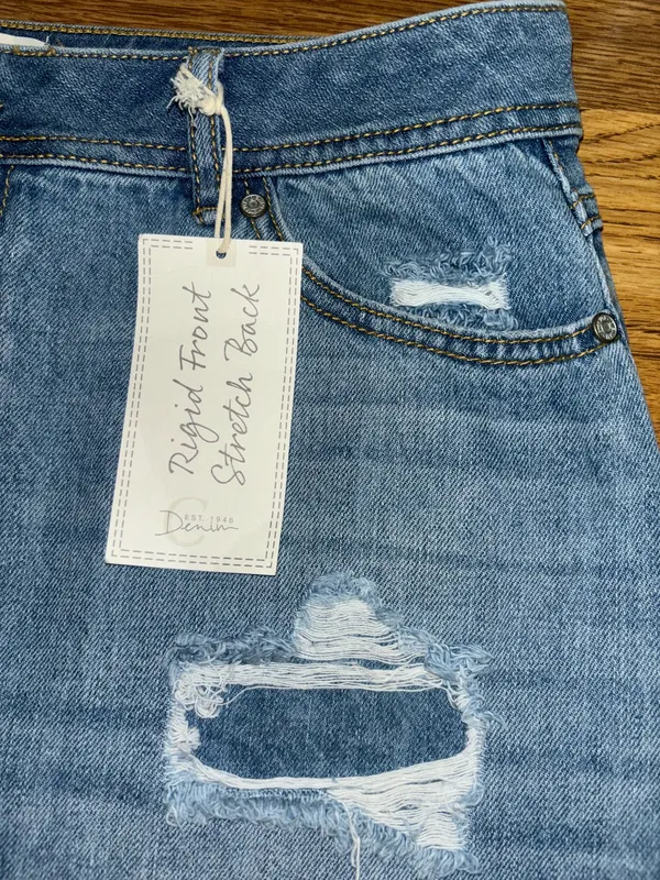 Cato est 1946 Denim Jean Skirt Raw Hem Patched Women's Size 12 Stretch Pockets - Image 6