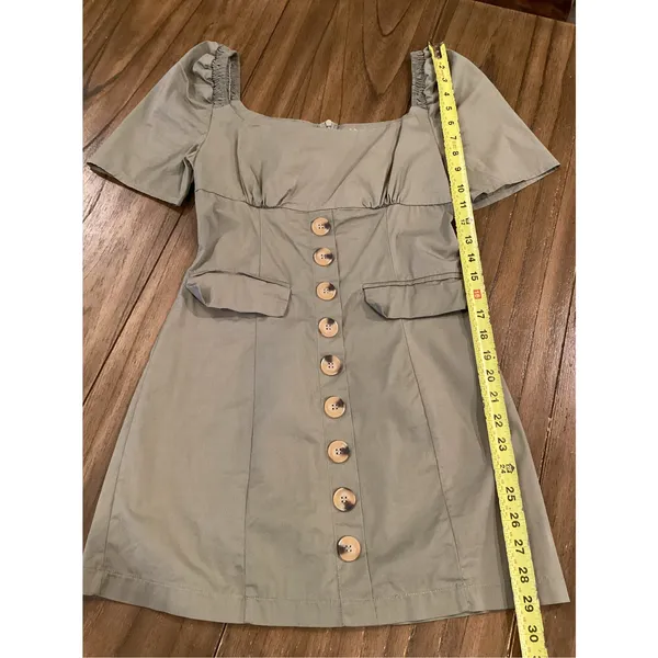 Mable babydoll short sleeve cotton blend green mini dress small - Image 2