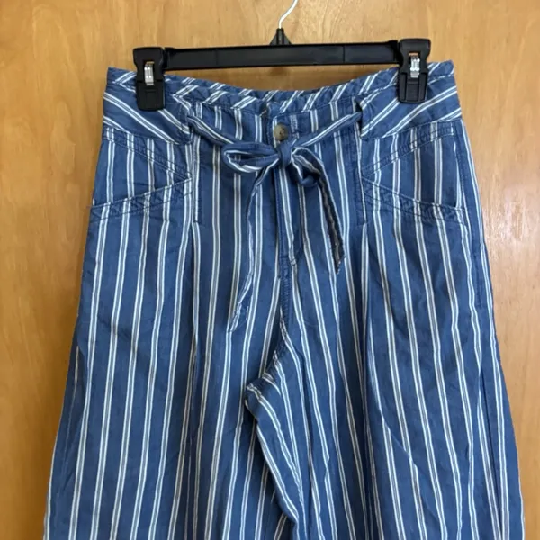 American Eagle Womens Blue belted High Waisted Striped‎ Wide Leg Pants Size 4 - Image 2