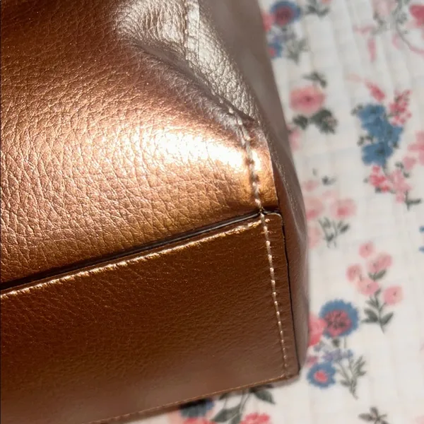 Coach Rose Gold Metallic Tote Bag with Pink Canvas Straps - Image 8