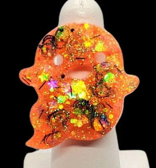 Halloween Adjustable Orange & Black Ghost Ring - Image 2