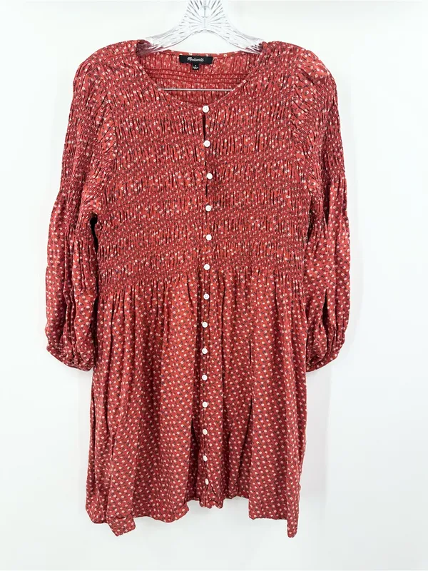 Madewell Easy Smocked Long Sleeve Mini Shift Dress Tiny‎ Daisy Size Small - Image 2