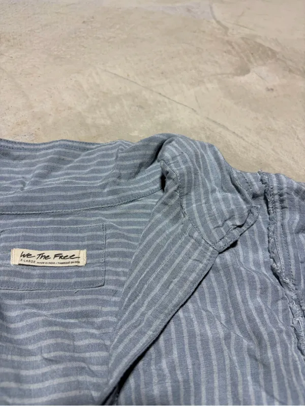 Free people we the free Light Blue Striped Button-Up Shirt x large - Image 5